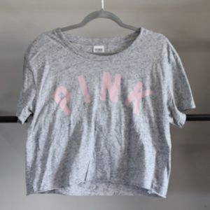 PINK Victoria secret brand, grey & pink logo crop top, size large